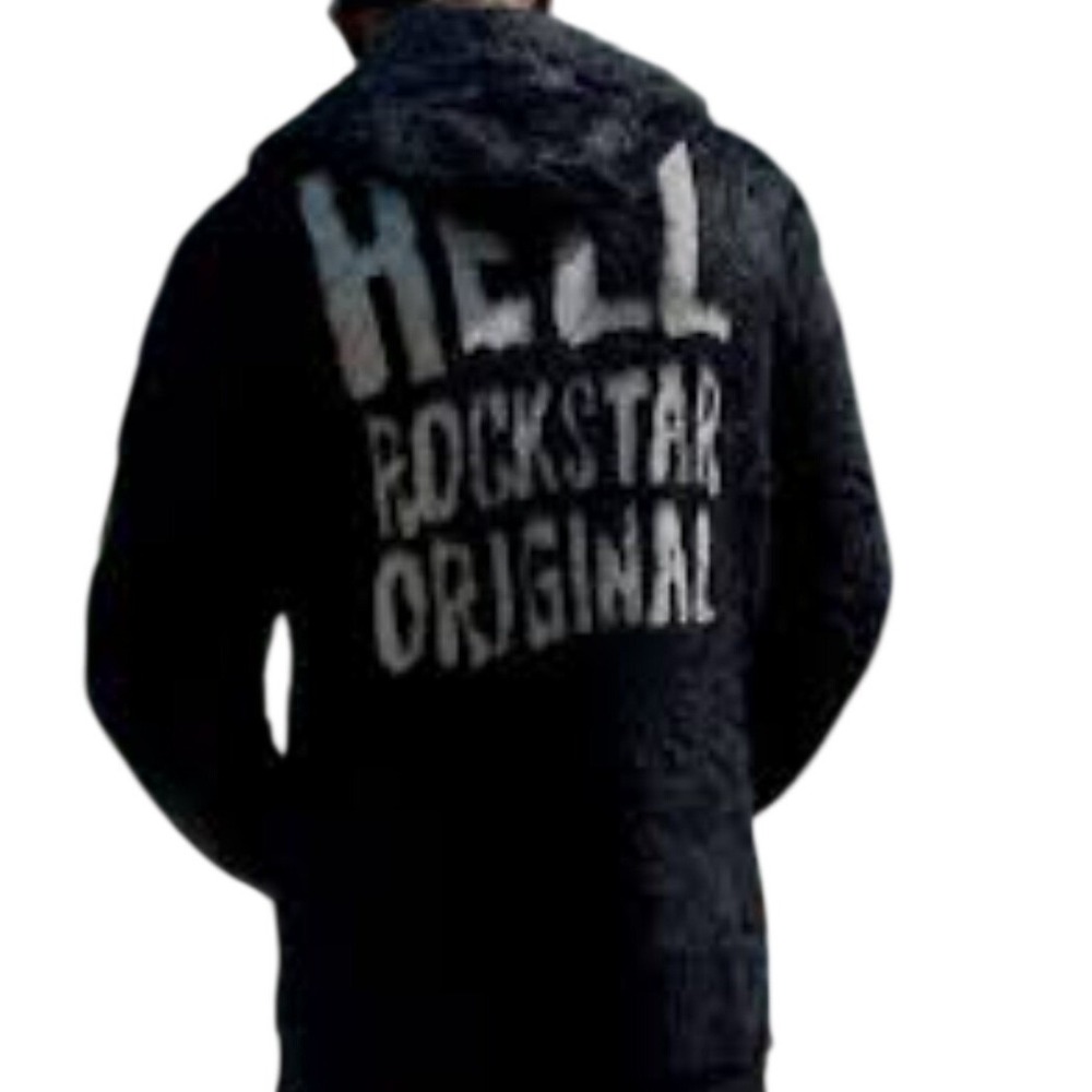Rockstar Original unisex M Black Mohair Fur Hoodie With Graphic Print & Pockets